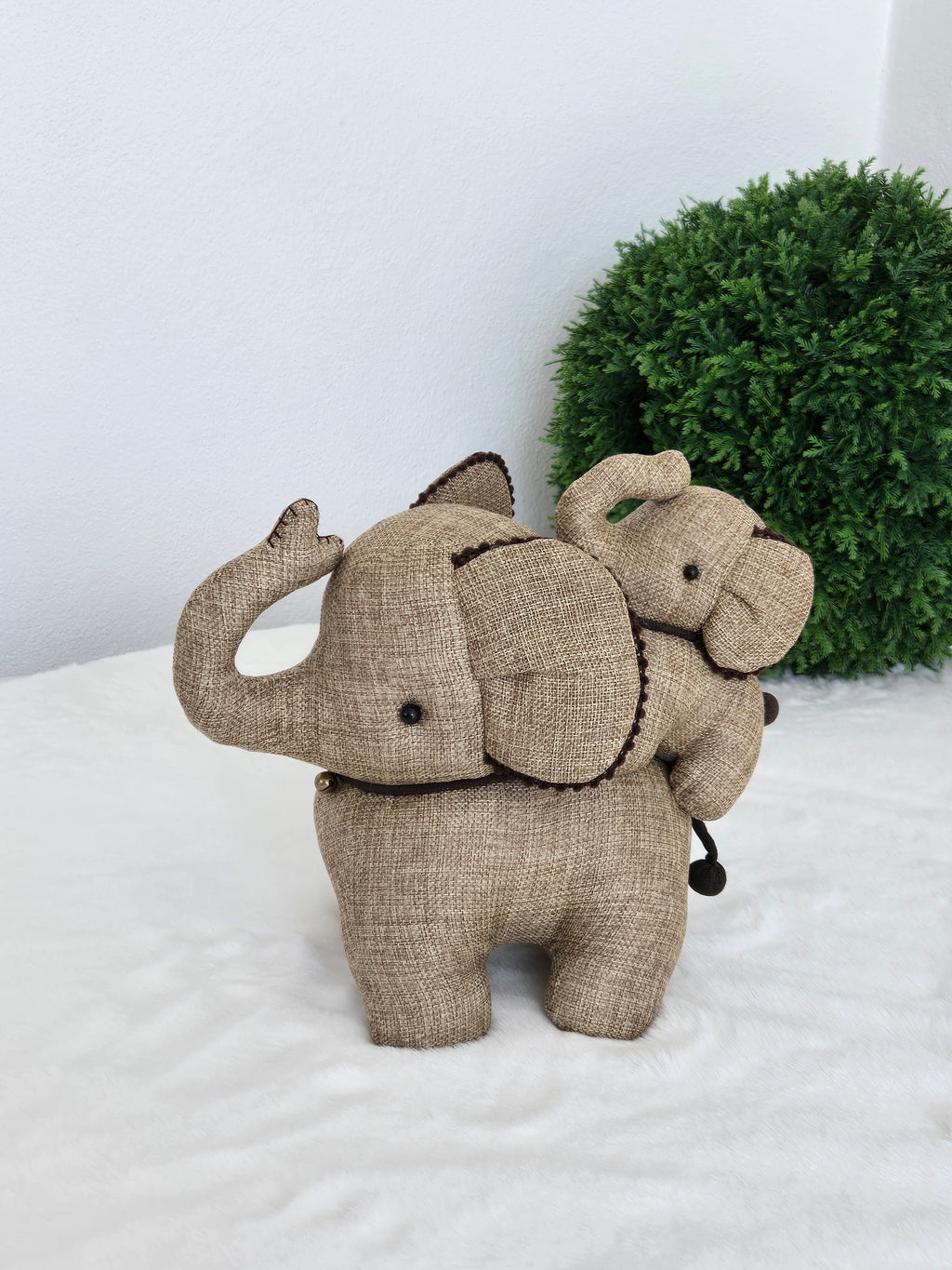 Hemp Elephant with baby detail Stuffed Toy Handmade Decor