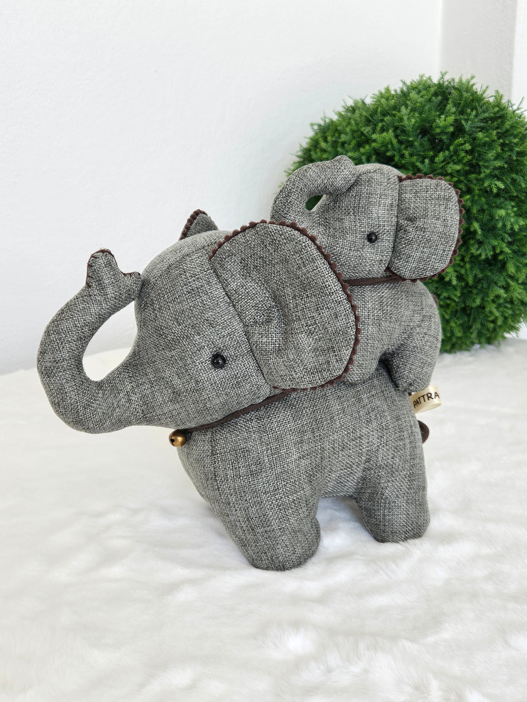 Hemp Elephant with baby detail Stuffed Toy Handmade Decor