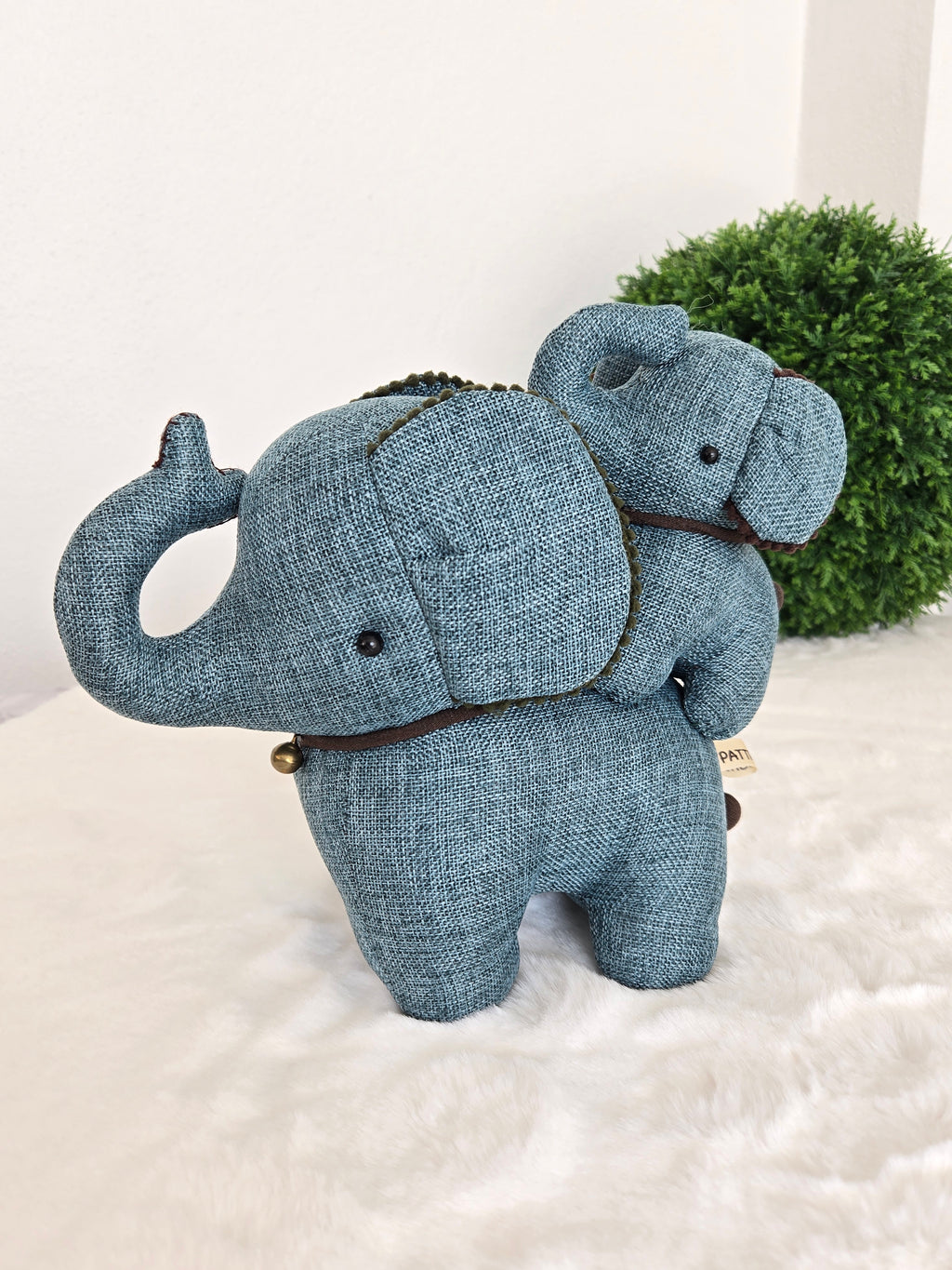Hemp Elephant with baby detail Stuffed Toy Handmade Decor