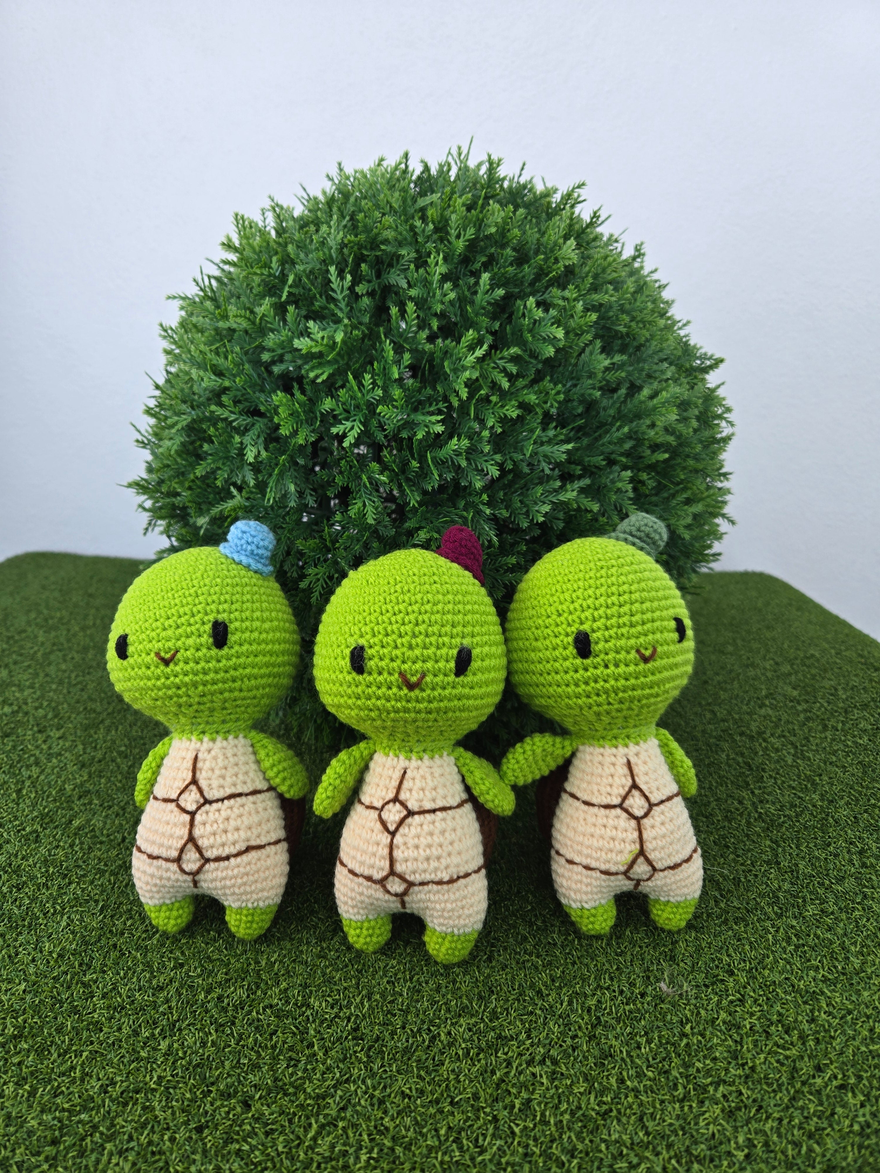 Handmade Crochet Turtle Doll Pink Bow