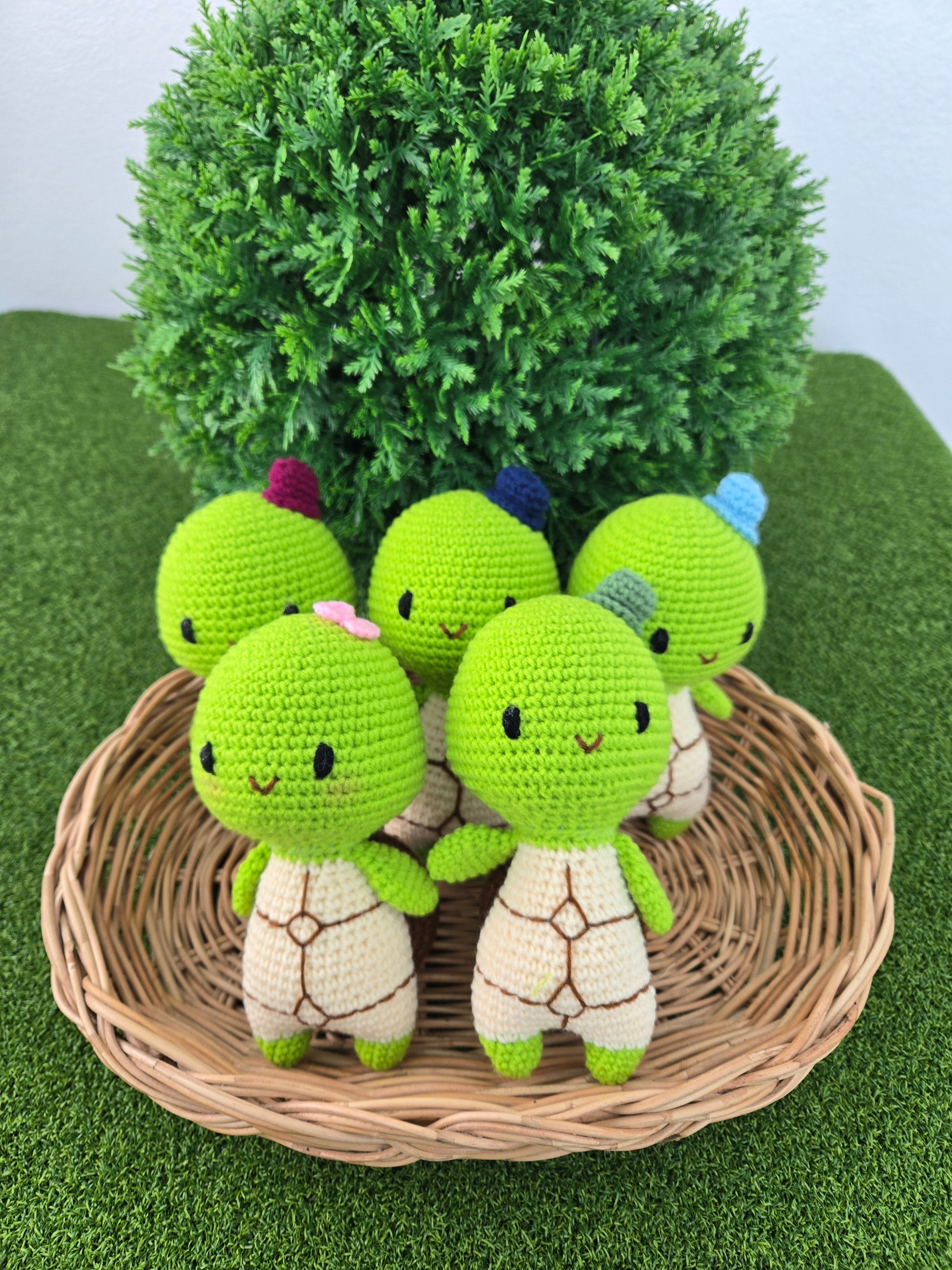 Handmade Crochet Turtle Doll Blue Hat