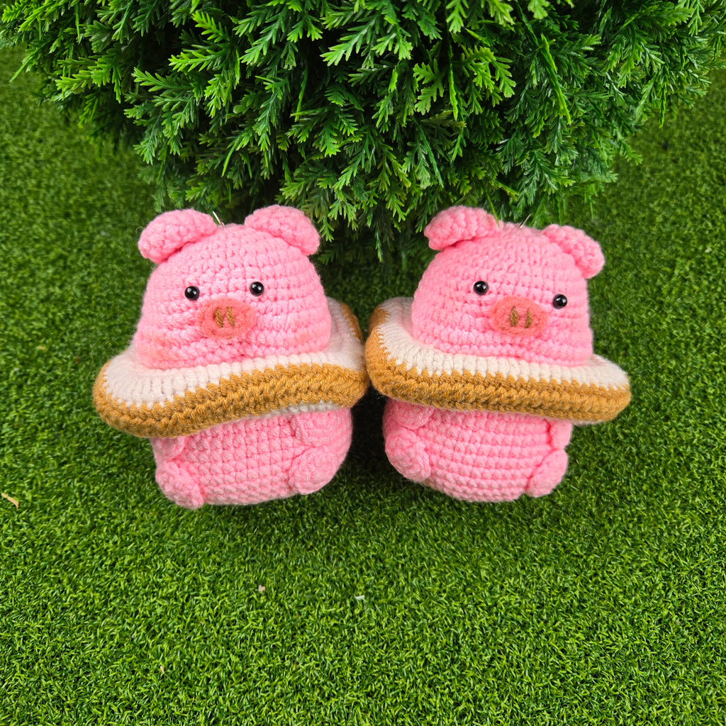 Handmade Crochet Pig in Bread Plush Amigurumi