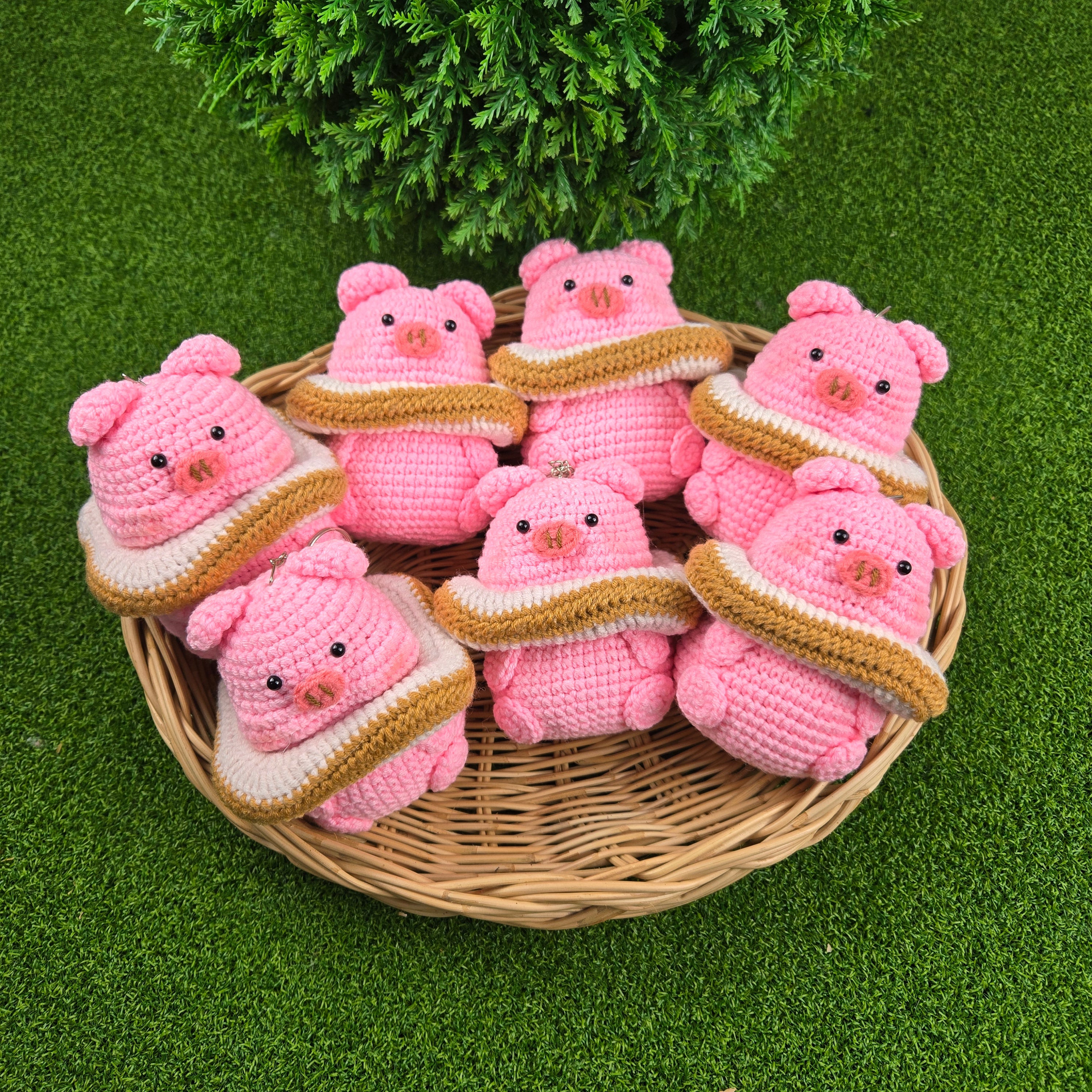 Handmade Crochet Pig in Bread Plush Amigurumi
